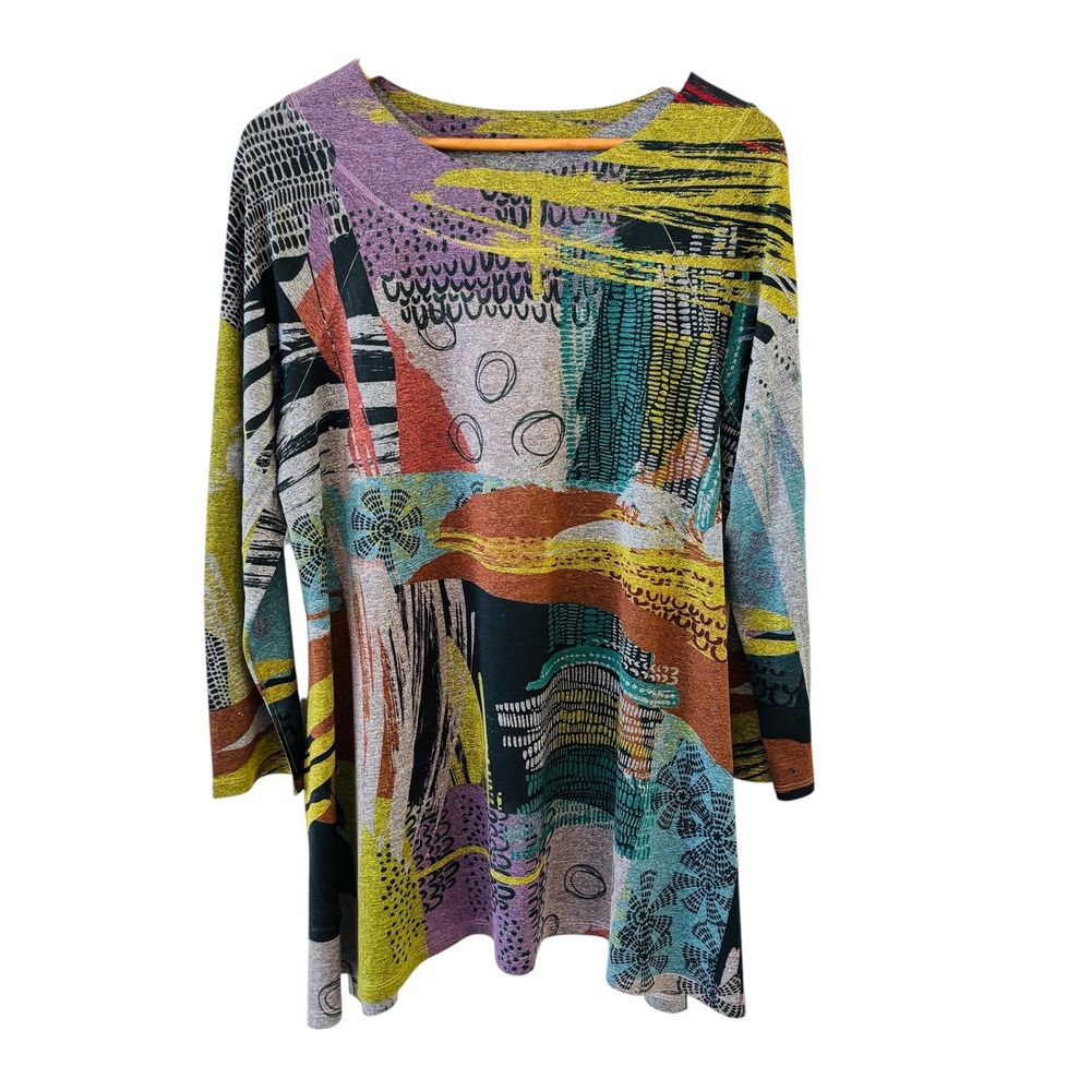 Jess & Jane Abstract Boho Tunic Top Womens XL Bright Artsy Boutique Maximalist